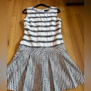 J. Crew White and Black Striped Textured Dress